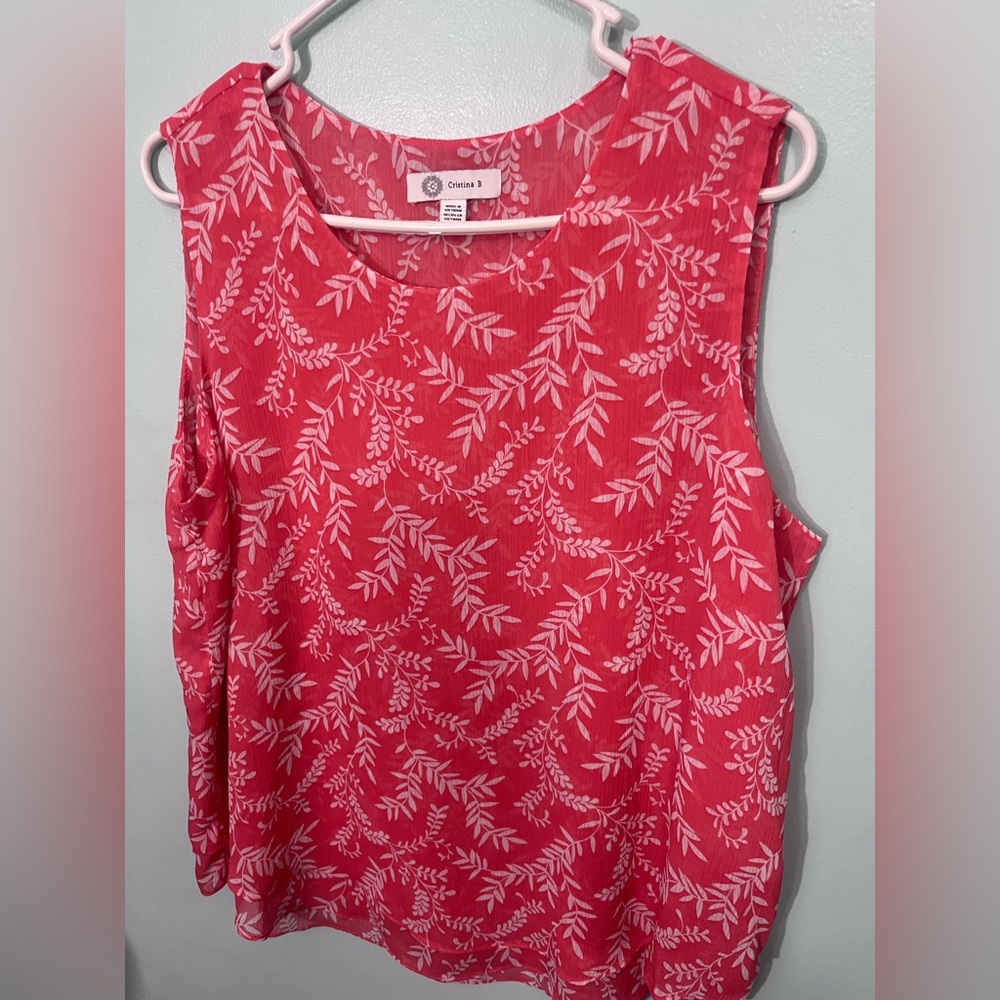 Cristina B Pink Leaf Print Blouse - Picture 2 of 7